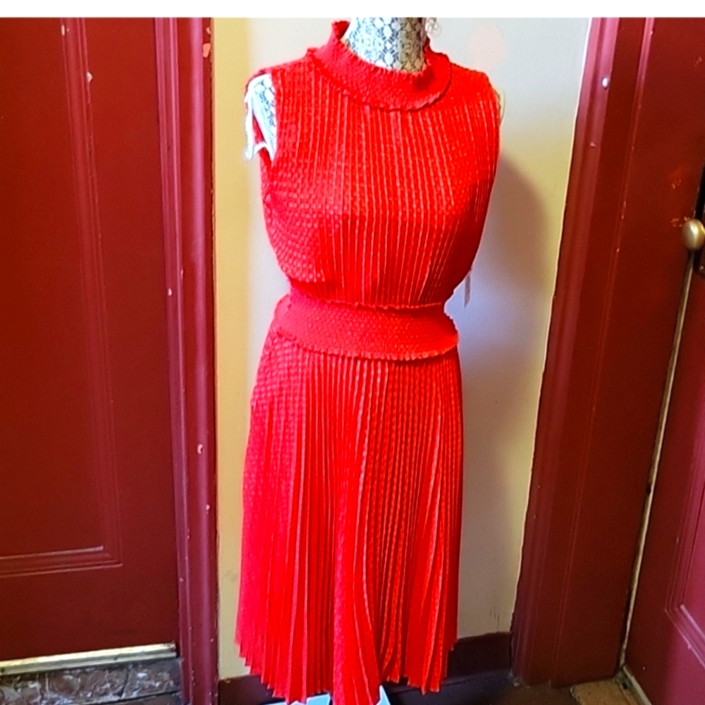 Nanette Lepore Smocked High Neck Pleated Safran Dress Size 8